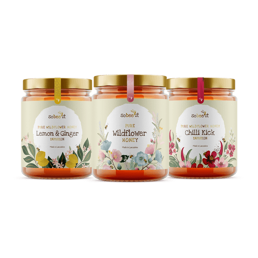 3x So Bee It 227g Wildflower Honey & Flavoured Honey Bundle